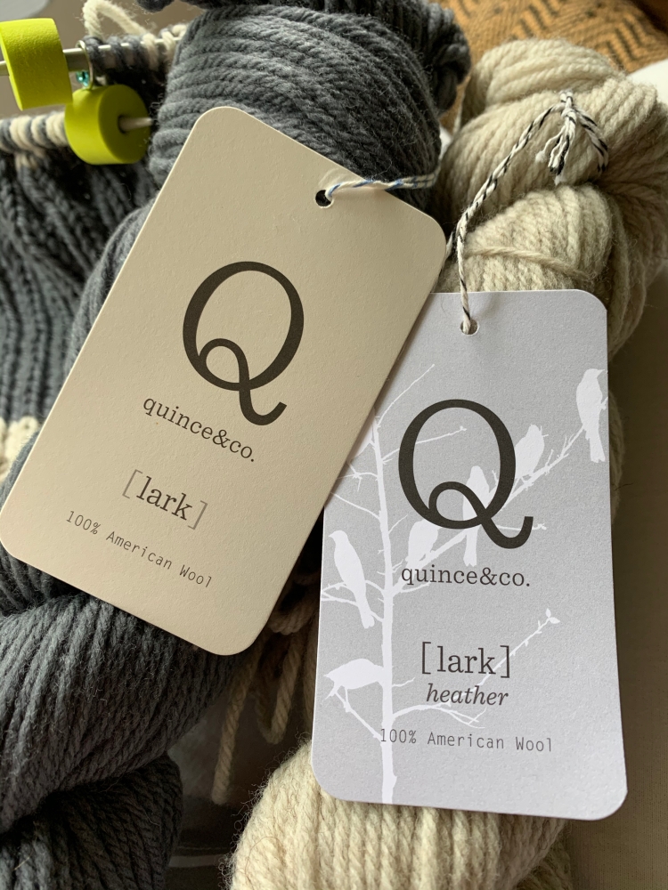 Quince & Co. American wool yarn in "Lark" colors Storm and Audouin