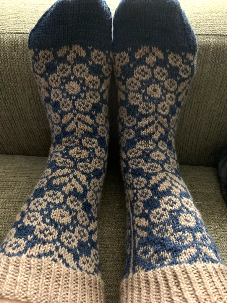 Colorwork socks hand-knit wild angelica pattern