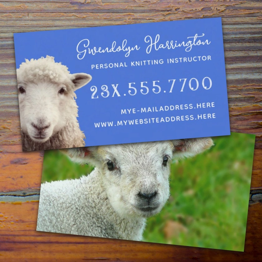 Sheep lamb knitting business cards with template text