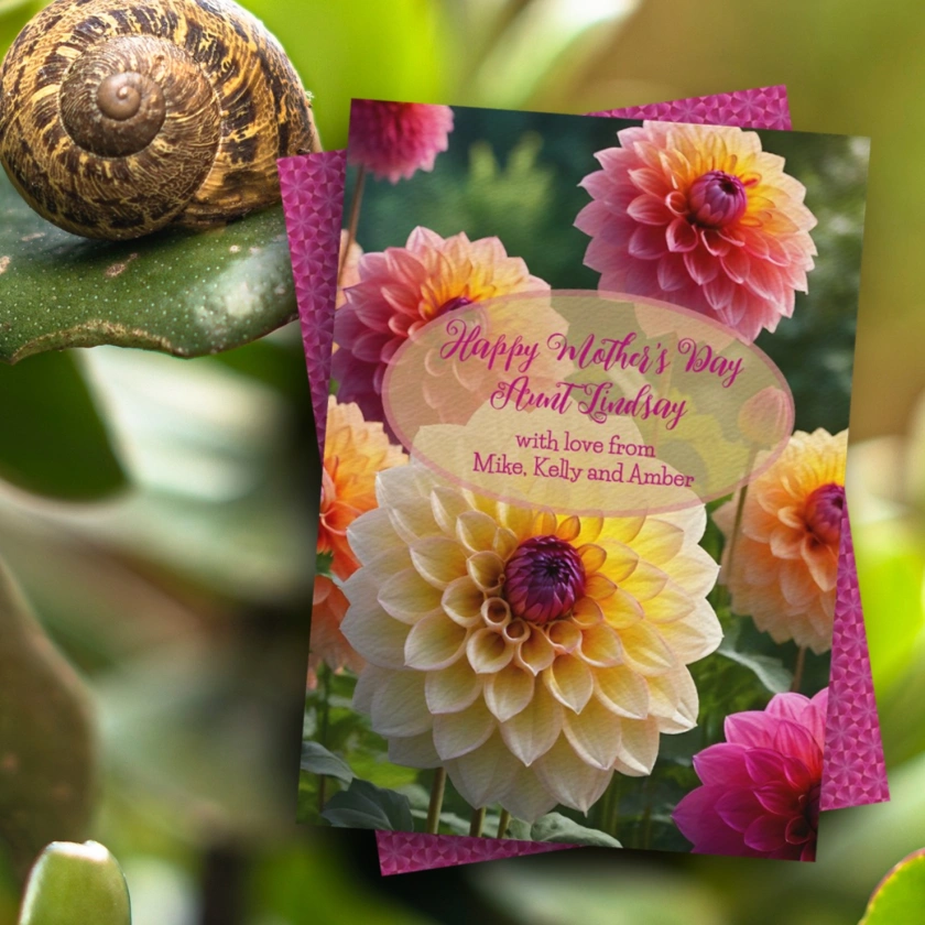 Dahlias mothers day card with custom text